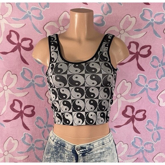 Fct Basics Peace Yin & Yang Boho Athletic Casual Crop Top Size Small Medium - Picture 1 of 8